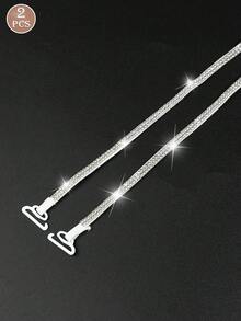 2/4pcs Multi-Color Rhinestone Bra Straps, Shiny Non-Slip Elastic Straps, Suitable For Off-Shoulder Dresses - Multicolor - View 12
