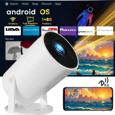4K 180° Rotatable WiFi Rectangular Correction Mini Projector, Suitable For Bedroom, Home Theater And Office, Wall Movie Projector, Home Theater Accessory, Fashionable Cylindrical Design, High Resolution Lens