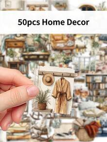 50pcs Alleyway Home Cartoon Creative PET Material Stickers Transparent Waterproof DIY Journaling Supplies Personalized Phone & Notebook Decorative Stickers For Ins - Multicolor - View 6