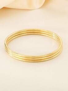 18K Gold Plated Stainless Steel Women's Bracelet, Fashionable Lightweight Minimalist Basic Bracelet, Waterproof Jewelry - Width 3mm - View 8
