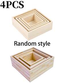 1/4pcs Unpainted Wooden Desktop Storage Box, Square Retro Small Wooden Box Crafts Storage Box, Suitable For Storage, Home Decor, Art Collection, Desktop Decor, Succulent Planter, Drawers, DIY Crafts - Multicolor - View 11