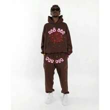 2026 Hip Hop Fashion Printed Hoodie, Loose Men's And Women's Hooded Sweatshirt Spider Web Fashion Hip-Hop Printed Flower Hoodie, European And American Brand Large-Sized Loose Men's And Women's Hooded Sweatshirt Set - Brown - View 4