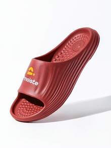 女士按摩条纹拖鞋，柔软轻便，厚底露趾凉拖鞋 - 紅色 - 查看 2