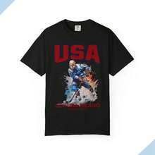 USA Hockey Player T-Shirt _ Cortina Milano Winter Games -Comfort Color - Black - View 1