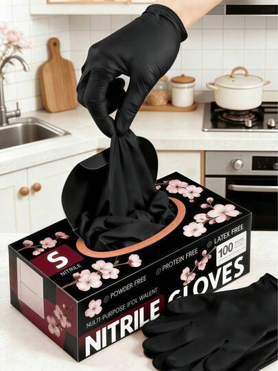 Latex-Free Black Disposable Nitrile Gloves, Boxless, Durable Household Cleaning Gloves, Waterproof, Anti-Static, Multi-Purpose Gloves, Linen Finger Sleeves, Suitable For Hair Dyeing, Beauty, Painting, Crafts, Household Cleaning, Kitchen, Bathroom, Home Decor, Holiday Gifts, Party Favors. Size: S, M, L, XL