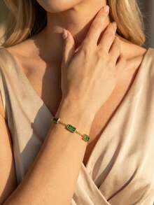 1 chiếc vòng tay hình vuông họa tiết hình học màu vàng và xanh lá cây, phụ kiện sang trọng phong cách cổ điển, thích hợp cho hẹn hò, làm quà tặng, đeo hàng ngày (Đóng gói trong túi OPP) - màu xanh lá - Xem 1