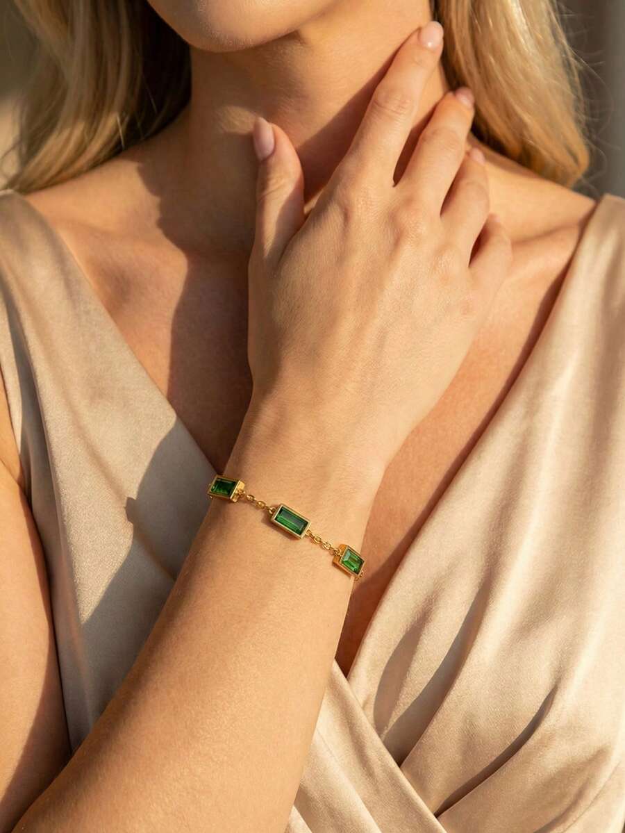 1 chiếc vòng tay hình vuông họa tiết hình học màu vàng và xanh lá cây, phụ kiện sang trọng phong cách cổ điển, thích hợp cho hẹn hò, làm quà tặng, đeo hàng ngày (Đóng gói trong túi OPP) - màu xanh lá - Xem 1