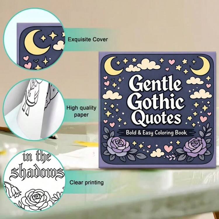 (Upgraded Deluxe Version, Thicker Paper, 20.5*20.5cm) "Gentle Gothic Quotes Coloring Pages - 25 Calm And Melancholy Gothic Quote Line Art Designs", Suitable For Couples And Families, Suitable For Gatherings, Valentine's Day, Birthday And Other Holidays. Painting And Learning Supplies, 25 Pages, Book, Coloring Book, Learning Supplies, School, Christmas, Halloween, Birthday, Back To School Gift, Coloring Book, Adult Coloring Book - Single Piece - View 3