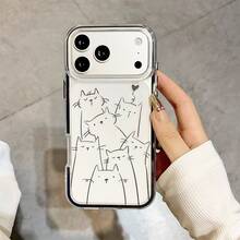 A Cute Doodle Cat Plating Frame Clear Phone Case, Slim Shockproof Cover Compatible With IPhone 17/17 Air/17 Pro/17 Pro Max/16/7/8/11/12/13/14/15/X/XR/Xs/Plus/Pro/Pro Max/SE2 - Black - View 2