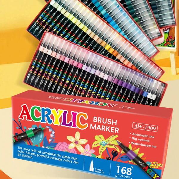 12/24/36/48/60/80/120/168 Colors Acrylic Paint Markers, 1mm Super Fine Tip, High Coverage, Suitable For Rock Painting, Ceramic, Wood, Plastic, Canvas, Glass, Card Making, DIY Crafts And Art Supplies, Back To School Season