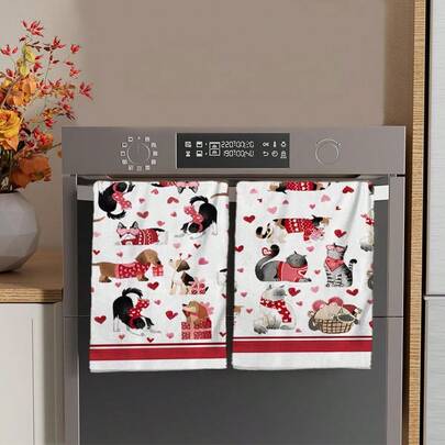 2/4/48pcs Minimalist Style Dog & Cute Cat Pattern Print Kitchen Towels - Super Soft, Highly Absorbent Polyester Dish Towels & Hand Towels, Ideal For Holiday Decor, New Year Gifts, Kitchen Decor, Party Decoration