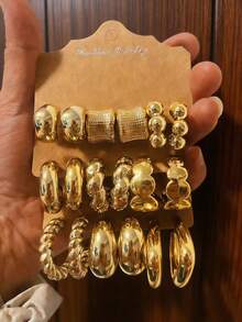 3-9 Pairs Vintage Gold Tone Earring Set - Includes Smooth, Textured, 3D Bead Styles, Covers Various Looks, Perfect For Gifting On Valentine's Day, Mother's Day, Or For Girlfriends - Gold - View 9
