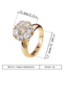 Hộp quà sang trọng, nhẫn đính đá Cubic Zirconia sáng bóng, trang sức cao cấp dành cho nữ giới trong đám cưới, tiệc tùng, dạ hội, được làm từ chất liệu đồng, không phai màu và không gây dị ứng, lựa chọn quà tặng lý tưởng cho các dịp lễ. - Vàng - Xem 6