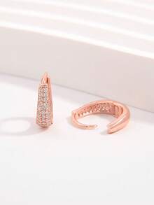 Vaerine 1 Pair Delicate Lightweight 925 Sterling Silver Half-Circle Small Stone Cluster Double Hoop Earrings, Women's Party & Daily Accessory Gift - Rose Gold - View 2