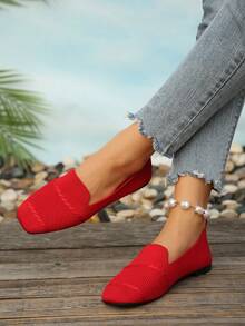 Giày nữ mũi vuông thoải mái, nhẹ, thích hợp đi trong nhà và ngoài trời. - Đỏ - Xem 9