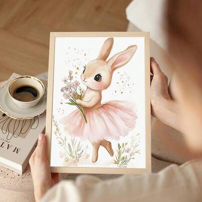 1pc Watercolor Ballerina Bunny Wall Art Picture Cute Rabbit In Pink Tutu Prints Canvas Paintings Easter & Spring Holiday Posters Aesthetic Nursery & Girls Decor For Home Office, Kids Bedroom, Nursery, Library Room Decor Gift For Her Unframed Or Framed