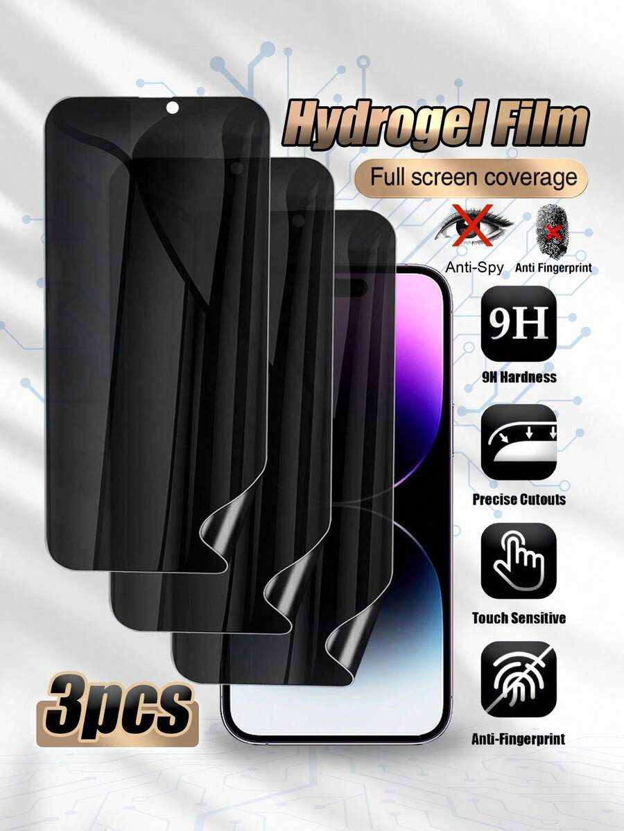 Privacy Hydrogel Screen Protector Phone Film 3pcs Water-Resistant Privacy Screen Protector Compatible With IPhone11/12/13/14/15/16/16 Plus/16 Pro/16 Pro Max/17/17air/17pro/17 Pro Max Self-Healing Anti-Scratch Privacy Protection For Public Use Smartphone Accessories Spring Gift - Black - View 1