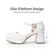 Girls Glitter Platform High Heels Square Toe Ankle Strap Wedding Party Pumps Flower Girl Shoes For Little Big Kid - 白色 - 查看 3
