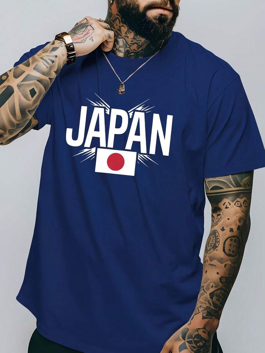 Japan Flag T-Shirt, Unisex Men's And Women's Blouse, 100% Cotton, Premium Top Streetwear, New Arrivals, Immediate Shipping, Various Colors!! - 藏蓝色 - 查看 1