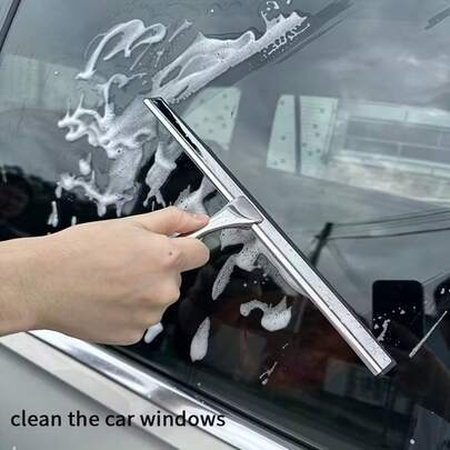 1 Set Handheld Shower Squeegee With Hook, Glass Scraper, Household Cleaning Water Squeegee, Window Squeegee, Water Scraper, Suitable For Shower Door, Bathroom, Windows And Car Glass, Stainless Steel Shower Squeegee For Shower Glass Door, Bathroom Window, Kitchen Mirror And Car Glass, With Hanging Hook Stand, Christmas And Halloween Window Cleaner, Easy To Clean After Decoration