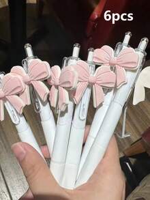 2支/6支装，清新ins风蝴蝶结按压式中性笔，0.5mm圆珠笔，高品质按压式圆珠笔，学生及女生礼物笔，可爱粉色蝴蝶结设计，派对礼品 - 黑色 - 查看 9
