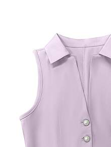 1件纯色夏季时尚新款Polo领无袖修身连衣裙，优雅 - 淡紫色 - 查看 6