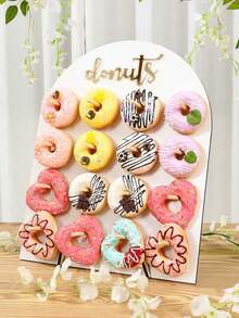 Giá trưng bày bánh donut bằng gỗ màu trắng 9 lỗ/16 lỗ, giá đựng bánh ngọt, giá đựng món tráng miệng dùng cho tiệc sinh nhật, tiệc cưới, tiệc mừng em bé, Lễ Tạ ơn, trang trí tiệc Giáng sinh, quà tặng tiệc tùng - trắng - Xem 12
