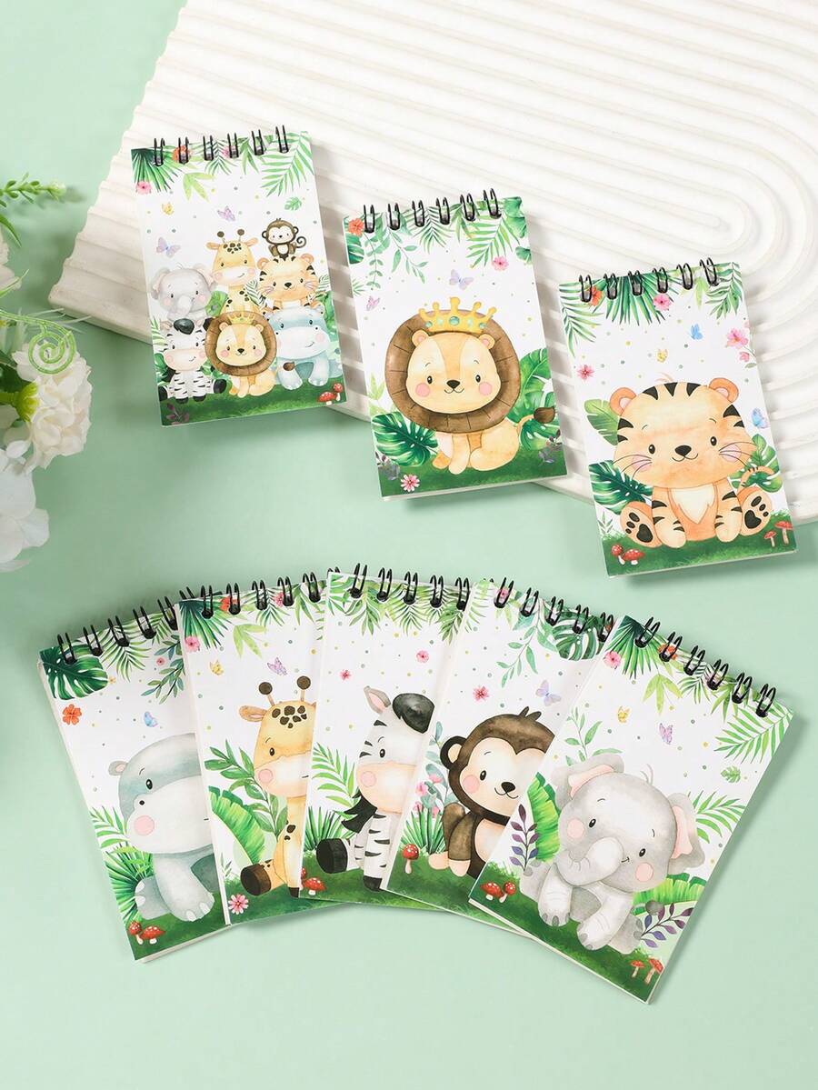 8pcs Jungle Animal Theme Spiral Notebooks, Suitable For Birthday Party Favors, Daily Use Notebooks, Student Gifts, Back To School Prizes, Party Favors, Baby Shower Decorations, Gender Reveal Party Decorations, Wild One Party Gifts, Jungle Animal Party Decorations, Graduation