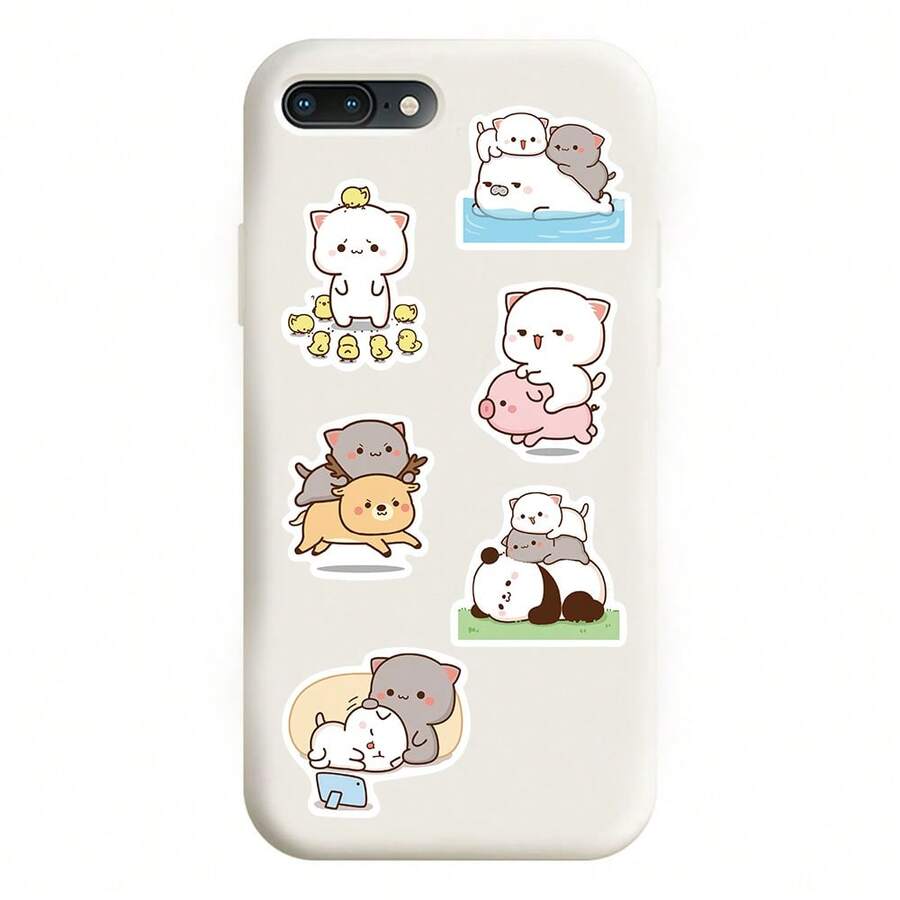60pcs Cartoon Cute Peach Cat Graffiti Stickers Mobile Phone Case Diy Laptop Water Cup Waterproof Decorative Stickers - 1 Set - View 1
