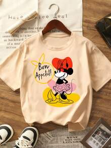 Disney Charming Minnie Mouse "Bon Appétit" Adult T-Shirt – Soft Butter Yellow Oversized Tee With Playful French Slogan & Abstract Graphic For Women - Màu be - Xem 4