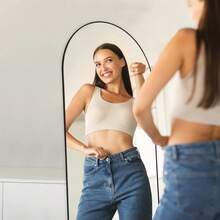 Arched Full Length Mirror Standing Design Aluminum Alloy Frame For Bedroom Black - 1 - 查看 4