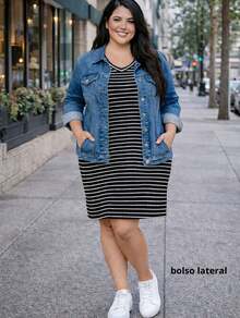 Comfortable Basic Black Striped Midi Summer Dress, Loose And Casual Style, Ideal For Airport, Old Money Style, Teacher's Clothes, Church Dresses For Women, Plus Size Curvy Dress - 有條紋的 - 查看 5