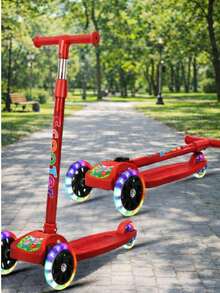 Scooter de 3 ruedas con altura ajustable, Patineta de empuje plegable con ruedas iluminadas, freno de pie en la rueda trasera - Rosa - Ver 7