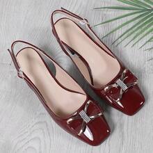 Women's Elegant Luxury Sandals, Fashionable Square Toe High Heels For Walking, Gathering, Commuting, Office, All Seasons - Burgundy - View 6
