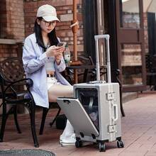 (20/24lnch)Aluminum Frame Carry On Luggage With Cup Holder ,Mobile Phone Stand And Usb Port, Front Compartment, TSA Lock,Airline Approved Carry-On Hardside Suitcase Spinner Wheels - Multicolor - View 6