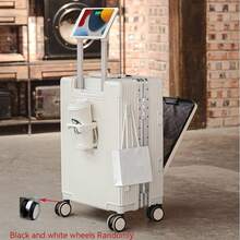 (20/24lnch)Aluminum Frame Carry On Luggage With Cup Holder ,Mobile Phone Stand And Usb Port, Front Compartment, TSA Lock,Airline Approved Carry-On Hardside Suitcase Spinner Wheels - Multicolor - View 14