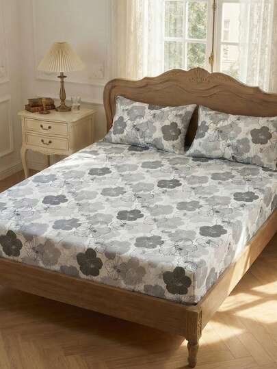 1件装床笠，床上用品，床单，床垫罩，亲肤柔软舒适的床垫保护套，情人节礼物床笠，床上用品套装，家居装饰，适用于单人床、双人床、特大号床、大号床的床笠，床上用品礼品，可机洗，水洗风格花卉图案床笠