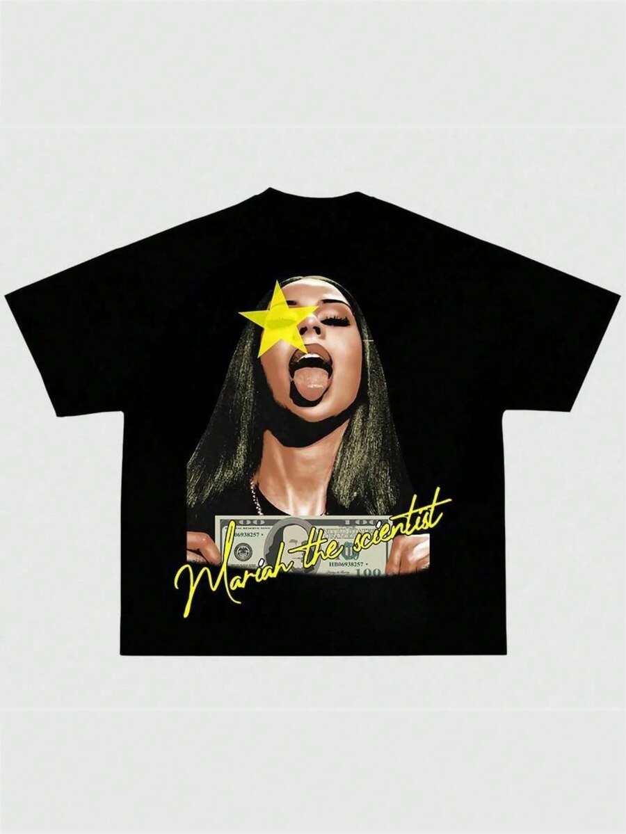 [100% Cotton] Mariahh The Scientistt Star Yellow Tee Shirt, Graphic Tee Shirt Classic Cotton - màu đen - Xem 1
