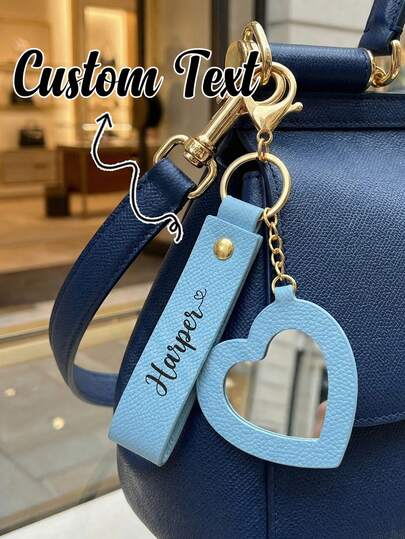 1pc Customizable Personalized Lipstick Holder Keychain With Mirror, Customizable Name Lipstick Storage Bag, Bridesmaid Gift, Valentine's Day Gift