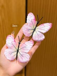 2pcs Pink Butterfly Hair Clips, Suitable For Everyday Use - Multicolor - View 4
