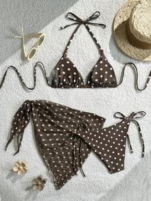 Bộ bikini chấm bi dễ thương, gợi cảm, buộc dây xoắn phía sau, thích hợp cho mùa xuân nóng, bơi lội, kỳ nghỉ hè trên bãi biển. - Cà phê nâu - Xem 5