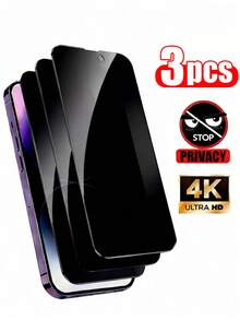 3pcs 9H Hardness Full Screen Tempered Glass Screen Protector, Anti-Spy Anti-Explosion, Compatible With IPhone 17/Air/17 Pro/17 Pro Max/16 Pro Max/15 Pro Max/14 Pro Max/13/12/11Pro Max/7/8/Se2/X/Xs/Xr/Xs Max, Suitable With Phone Cases - Black - View 1