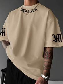 Men's Premium Cotton T-Shirt, Adult Plus Size, Kids Streetwear, Oversized, Printed, Milan Collar, Long Sleeve, Italy, City, Swag, Football, Casual Style - 米色 - 查看 1