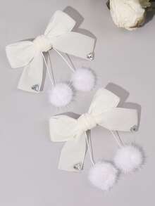 2 chiếc kẹp tóc màu be cho bé gái, đính quả bông trắng mềm mại và trang trí pha lê hình trái tim, phụ kiện tóc thanh lịch và dễ thương cho sử dụng hàng ngày, lễ hội, tiệc tùng, dành cho tuổi teen. - Màu be - Xem 1