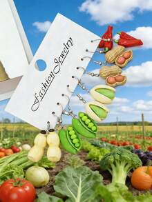 10pcs/30pcs New Crossborder Dopamine Realistic Vegetable Series Resin Earring Set - Funny & Cute Pumpkin, Ginger, Eggplant, Pea, Peanut Earrings, Women Accessories - Multicolor - View 5