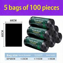 100PCS PE Flat Trash Bags, 5 Rolls Heavy Duty Leak-Proof Garbage Bags, Camping Essentials For Kitchen Bathroom Household & Outdoor Camping, Black - 黑色 - 查看 10