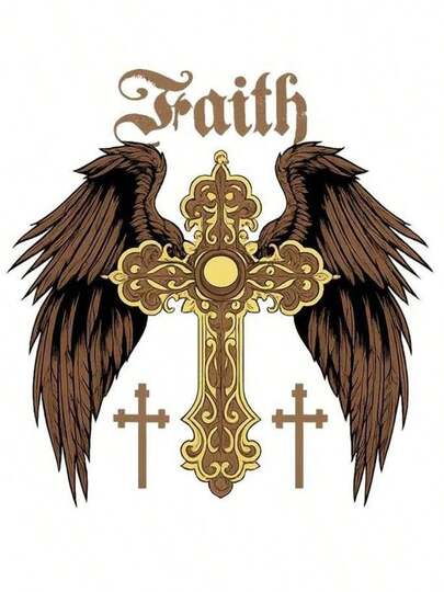 1 pieza/2 piezas/3 piezas Pegatinas de vinilo con transferencia de calor de cruz dorada con alas, vinilo duradero e impermeable, adecuado para camisetas DIY, vaqueros, mochilas, almohadas, aplicaciones de tela DIY