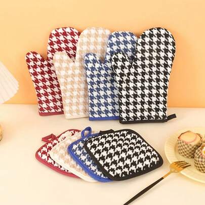 耐热手套和垫子套装，高温烤箱手套，加厚隔热软烘焙手套，防滑烹饪手套，适用于烹饪、烘焙、微波炉、烧烤，家居装饰，旅行必备