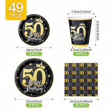 50th Birthday Black Gold Crown 8 Guest Disposable Tableware Set, Includes Plates, Napkins, Cups, Suitable For Birthday, Wedding, Party, Family Picnic - Multicolor - View 2