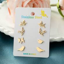 4对/套不锈钢鸟形耳环套装，饰有小动物鸟类图案，男女皆宜，是理想的生日礼物首饰。 - ZH043 - 查看 9